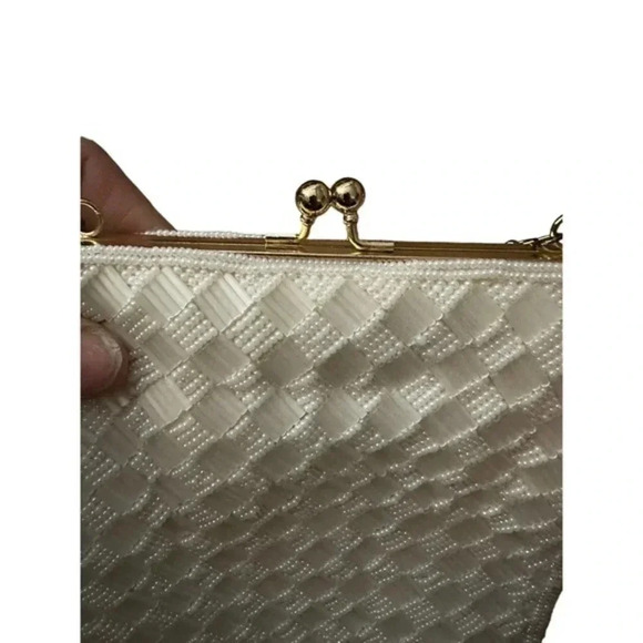 Chuckle Womens Woven Beaded Chain Strap Shoulder‎ Hand Bag Ivory One Size - Picture 2 of 5